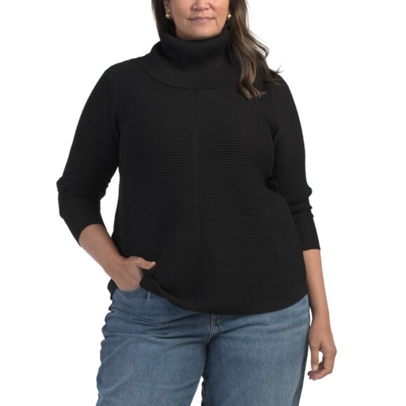 CYRUS Black Plus Pleated Front Tunic Sweater - Picture 1 of 2